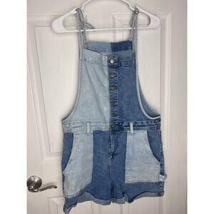 Celebrity Pink Juniors' Shortall Light Blue Size Large (11-13) Denim Patchwork